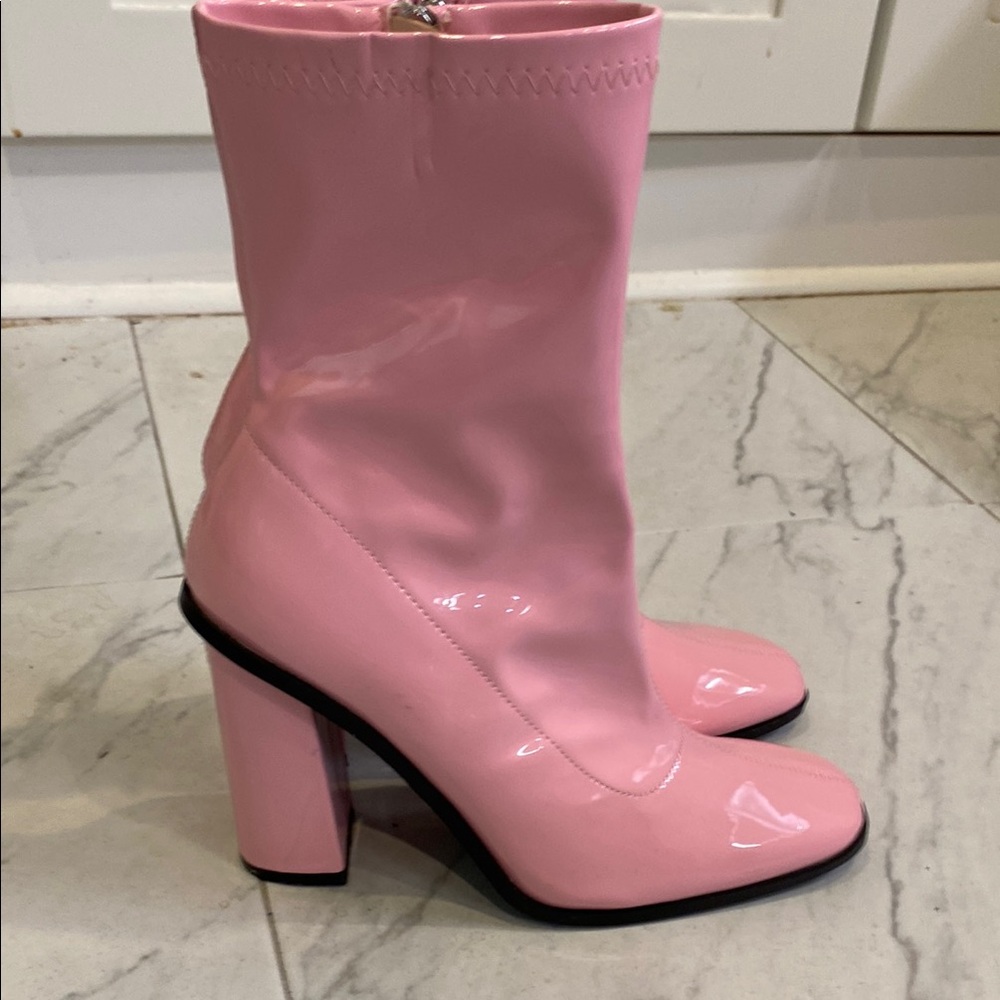 Pink Patent Leather Ankle Boots